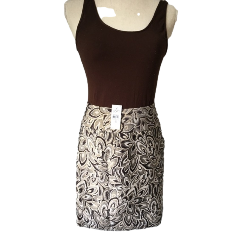 Loft dressy Metallic Gold & Brown mini skirt Sz 6